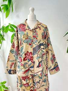 Conjunto de pijama de algodón Premium para mujer, estampado a mano, estampado de pavo real, pájaro, diseño Floral, ropa de dormir para verano, primavera y otoño - Product Image 6