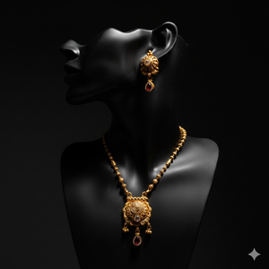 ชุดสร้อยคอทองคำโบราณ22k ประดับทับทิมจากวัดแบบดั้งเดิม - Product Image 4