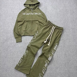 Ensemble de survêtement de jogging surdimensionné personnalisé avec logo OEM de haute qualité, survêtement à capuche intégral zippé pour hommes - Product Image 1