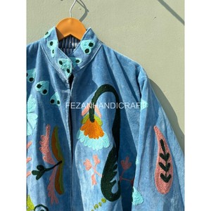 Uzbek Suzani Coat With Two Side Pockets Floral Embroidery <b>Jacket</b> Short Winter <b>Jacket</b> Unisex <b>Velvet</b> <b>Jacket</b> <b>Women's</b> Festival Coat - Product Image 1