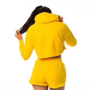 Chaqueta corta de algodón con parte superior recortada y cremallera de talla grande XL para mujer de alta calidad, Sudadera con capucha de lana de secado rápido para otoño - Product Image 2