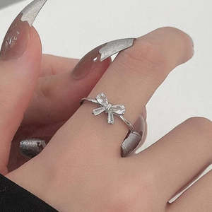 NOVAMART Fine Hallmark <b>Silver</b> <b>Adjustable</b> <b>Ring</b> with Stylish Bow Detail Fashionable Inlay on Stainless Steel Gift for Any Occasion - Product Image 1