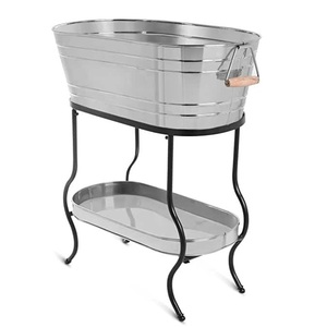 Hot Selling Portable Metal Silver Ice <b>Bucket</b> Wine Cooler <b>with</b> Black <b>Stand</b> for Beer <b>Bucket</b> for Party Wedding Decors Wholesale - Product Image 1