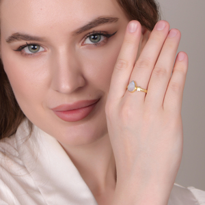 Best Quality Rainbow Moonstone Pear <b>Ring</b> | 18K Gold Plated <b>Adjustable</b> Handmade Brass Jewelry | Wedding Fashion From India - Product Image 6