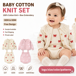Set in Maglia per Neonati con Fiocco Ricamato, Etichetta Privata, 100% Cotone, Abbigliamento <span class=keywords><strong>Elegante</strong></span>, <span class=keywords><strong>Completo</strong></span> per Bambini e Neonati - Product Image 1