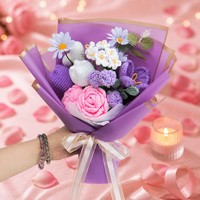 Buket Mawar Rajutan Tangan, Rangkaian Bunga Matahari Tulip Crochet, Bunga Benang Custom Grosir untuk Dekorasi Pernikahan, Pesta, dan Rumah