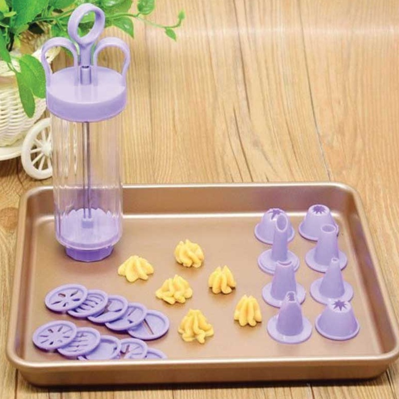 Pistolet à biscuits violet (avec sac à biscuits + papier huile + pinceau)