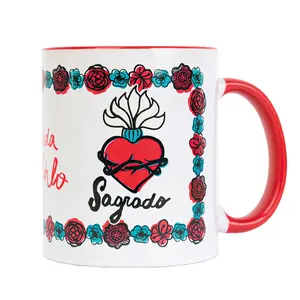 Taza Frida Kahlo Passion, Pintada a Mano, Diseño Moderno, Apta para Lavavajillas y Microondas, Gres Chapado en Oro para Presentaciones - Product Image 5