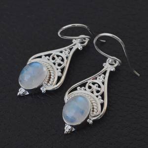 Rainbow Moonstone Drop Earrings Handmade Sterling Silver Jewelry Elegant Gift For Women Boho Style Design - Product Image 3