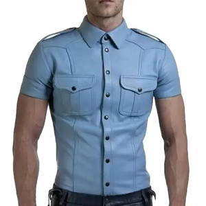 Produit très demandé dernière arrivée hommes chemise en cuir nouveau élégant manches longues couleur unie hommes chemise en cuir - Product Image 5