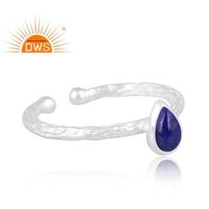 Hot Selling Fine Sterling Silver Natural Lapis Lazuli Gemstone <b>Adjustable</b> <b>Ring</b> Custom Jewelry Manufacturer - Product Image 3