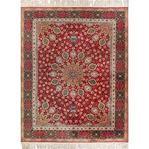 Tapis en laine noué à la main Aalam, motif médaillon rouge-orange, Kilim pour la maison - Pae-5224, rectangulaire 9x12, abstrait fait main pour l'entrée des adolescents - Product Image 1