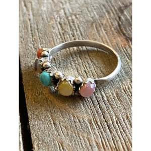Zuni Handmade Sterling <b>Silver</b> <b>Ring</b> Dainty Multi-Bezel <b>Set</b> Stone Gemstone Size 7 Everyday Wear Jewelry - Product Image 4