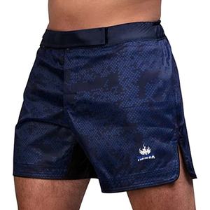 Pantalones cortos de MMA elásticos en 4 direcciones con estampado personalizado al por mayor en poliéster con banda elástica para la cintura pantalones cortos de lucha con abertura curva para gimnasio - Product Image 6