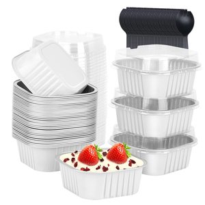 Ramequines Desechables de 10 oz, Paquete de 50, Cuadrados, Aptos para Horno/Microondas/Freidora de Aire, Aptos para Congelador, Vasos para Hornear, para Bodas y Fiestas - Blancos - Product Image 1
