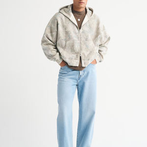 Sweat à capuche entièrement zippé en coton épais 340 g/m² avec logo personnalisé, coupe oversize, épaules tombantes, respirant, hiver, court, 2 pièces - Product Image 2