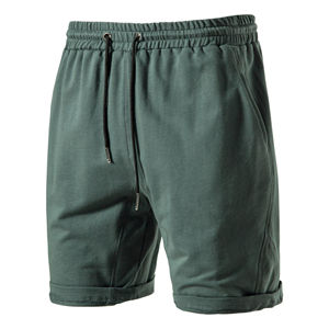 Pantalones cortos informales de algodón para hombre, Bermudas transpirables de cintura media con cierre de cordón, teñido liso, servicio OEM disponible - Product Image 3