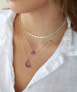 Ensemble de colliers de pierres précieuses à double couche avec lune et étoile Colliers à chaîne câblée Colliers pendentifs fins en argent plaqué or Boho faits à la main - Product Image 5