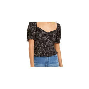 Top da Donna con Maniche a Sbuffo e Nodo Frontale a Pois in Chiffon Nero, Grigio Cenere e Viola, Taglia XL, per Primavera/Estate - Product Image 2