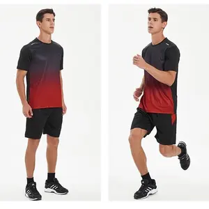 Ropa deportiva de secado rápido de seda helada para hombre, camiseta, pantalones cortos, conjuntos de entrenamiento de gimnasio para correr, deportes, manga corta - Product Image 3