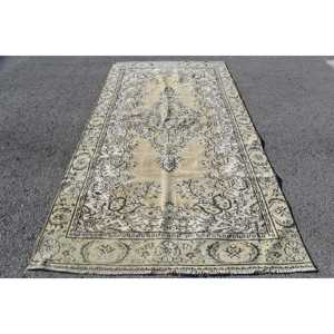 พรมตุรกีโบราณขนาดใหญ่ 5.3x9.7 ฟุต พรมขนสัตว์สีเบจ - Product Image 1