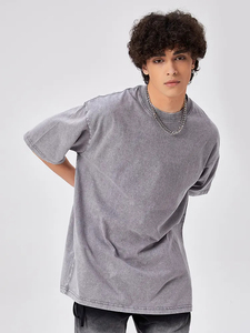 High Quality Streetwear Unisex Heavyweight Plus Size Mens <b>Drop</b> Shoulder 100%cotton Round-neck <b>Acid</b> Washed T Shirt with logo - Product Image 4