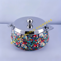 Casserole en acier inoxydable doré, isolée, durable, antiadhésive, avec motif mosaïque, bol de service, couvercle, forme bombée