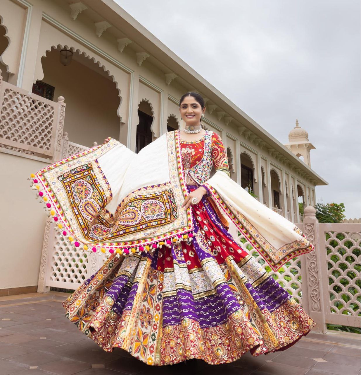 Garba Navratri Lehenga Online Grey Gujarati Gamthi Hand Embroidered Cotton  Indian Traditional Dandiya Raas Garba Semi