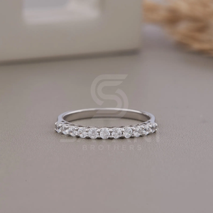 Anillo de Media Eternidad de Plata de Ley con Moissanita, Color D, Claridad VVS, Anillo de Corona, Joyería de Compromiso y Boda Única y Brillante de la India - Product Image 6