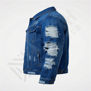 Chaqueta Vaquera para Hombre, Estilo Hip Hop Vintage Desgastado, Diseño Personalizado, Cuello Alto, Logotipo Frontal, Resistente al Viento, Ropa Urbana de Alta Calidad - Product Image 3