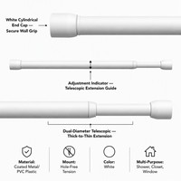 Tringle de Douche Télescopique Blanche Réglable Double Diamètre en Fer Sans Perçage pour Salle de Bain