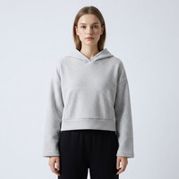 Sweat-shirt court à capuche décontracté et respirant pour femme, avec poche kangourou, 100 % coton, taille unique (38-46)