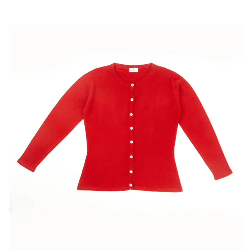 Cárdigan de cuello redondo para mujer, cárdigan con etiqueta personalizada, Color rojo Coral sólido, ropa de otoño