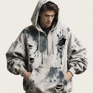 2025 coton à capuche personnalisé Boxy surdimensionné en détresse Vintage effet lavé automne impression bouffée 3D tissu à capuche pour hommes - Product Image 2