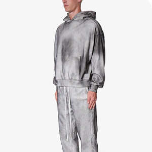 Sudadera Corta Personalizada de Estilo Vintage, Lavada al Ácido, Gruesa y Pesada, Lavada a la Piedra, Sin Cordones, Desgastada, con Salpicaduras de Pintura y Decoloración por el Sol - Product Image 2