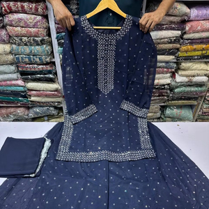 Conjunto étnico confeccionado paquistaní para mujer, conjunto Sharara Kurti con Dupatta, tela de Georgette india, bordado, bodas de trabajo - Product Image 1