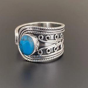 925 argent Turquoise taille réglable bague à la main Style classique déclaration bague poire coupe diamant Rhodium pour les mariages fêtes - Product Image 4