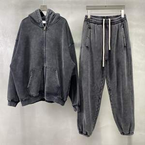 Streetwear personnalisé Batik Wash de haute qualité pour hommes, ensemble pull à capuche zippé et pantalon de survêtement avec impression d'ourlet de grande taille pour hommes - Product Image 1