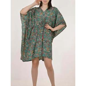 Women's Luxury Boho Chic Summer Kaftan Silk Blend Short Dress Loose Fit Beach Coverup <b>Mini</b> Dress for Lounge Wear for Swim Suit - Product Image 3