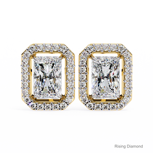 2.0 CTW Radiant Cut Lab Grown Diamond Halo Boucles d'oreilles CVD certifié or jaune 14k cadeau d'anniversaire de luxe - Product Image 1