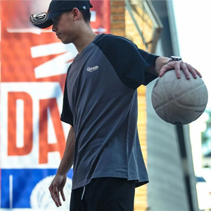 T-shirt pour homme à manches courtes, couleur unie, style basket-ball, décontracté, ample, col rond, maille, sportif, tendance, polyvalent - Product Image 3