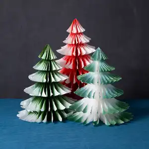 Arbre de Noël en papier nid d'abeille pour décoration de fête artisanat arbre en papier couleurs pastel Style ornement en papier de soie