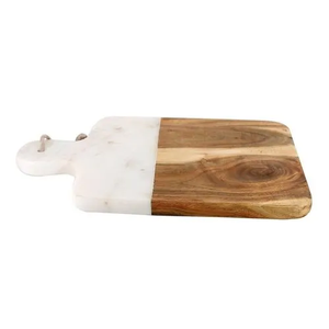 Planche à découper en bois d'acacia marbré au design classique Planche à découper rectangulaire écologique pour aliments cuits au fromage Poignée de cuisine - Product Image 5