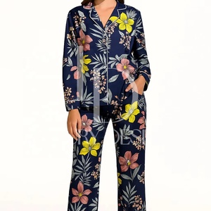 Conjunto de Pijama de Algodón Modal para Mujer, Camisa de Manga Larga y Pantalones Anchos de Color Liso, Venta al Por Mayor - Product Image 2