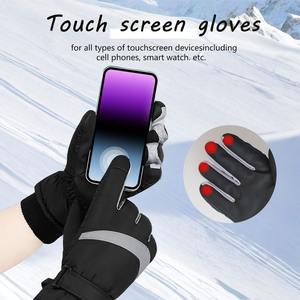 Gants de ski en cuir chauds d'hiver pour vélo, écran tactile, imperméables pour hommes et femmes, bracelet réglable, design antidérapant - Product Image 5