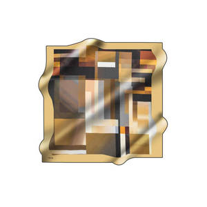 Golden Yellow Silk <b>Square</b> <b>Scarf</b> with Geometric Pattern - Product Image 2