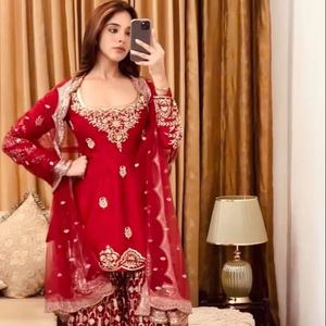 Top reversible de piel sintética para mujer, ropa de fiesta informal de diseñador, Dupatta y Sharara completamente cosida - Product Image 2