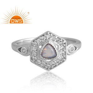 New Trending Sterling <b>Silver</b> Palladium Plated Natural Ethiopian <b>Opal</b> & White Topaz <b>Ring</b> Custom Jewelry For Women Gift For Her - Product Image 3