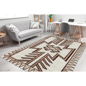 Geometric Vintage Pattern Printed <b>Rug</b>, Brown <b>Boho</b> Turkish Design, Anti-Slip Small <b>Rug</b>,Goblen <b>Rug</b> - Product Image 1
