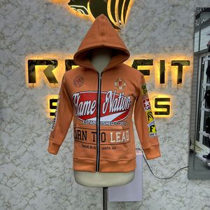 เสื้อฮู้ดสำหรับผู้ชายบริการ OEM มีอัตราการปรับได้มีซิปพิมพ์ลายสีเหลือง - Product Image 1